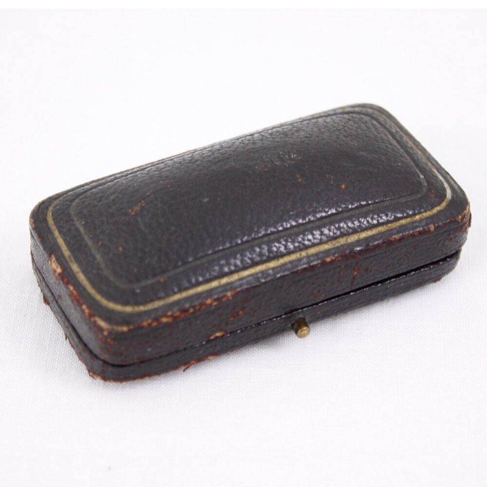 Antique leather brooch box, vintage jewelry storage box Sydney Latimer Edinburgh